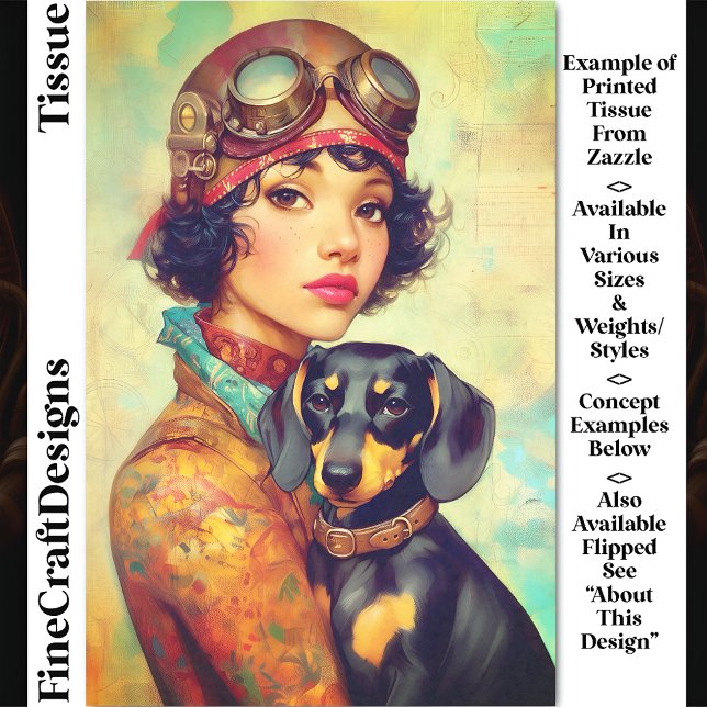 Steampunk Girl & Dachshund Dog DH6RF Decoupage Tissue Paper (Creator Uploaded)