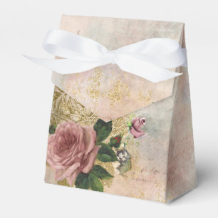 Steampunk Glam   Pink and Gold Rose Rustic Floral Favour Box