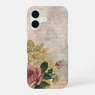 Steampunk Glam Pink and Gold Rose Rustic Floral iPhone 16 Case