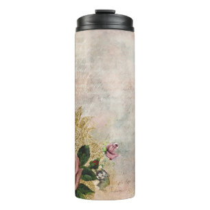 Steampunk Glam Pink and Gold Rose Rustic Floral Thermal Tumbler