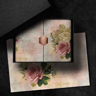Steampunk Glam   Pink and Gold Rose Rustic Floral Tissue Paper