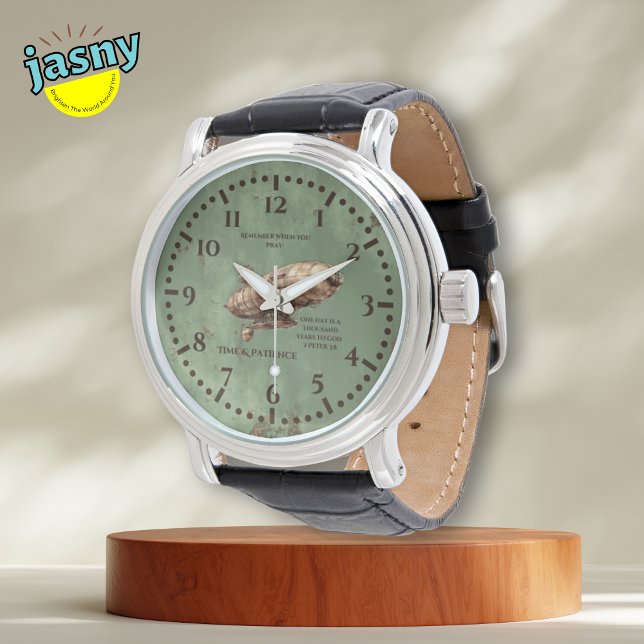 Steampunk God's Timing Scripture Black Leather Watch (Creator Uploaded)