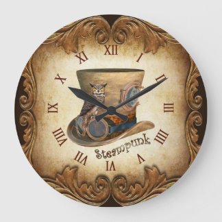 Steampunk Goggle Hat ~ Great Horned Owl ~ Large Clock