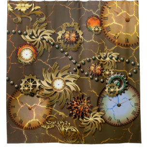 Steampunk golden design shower curtain
