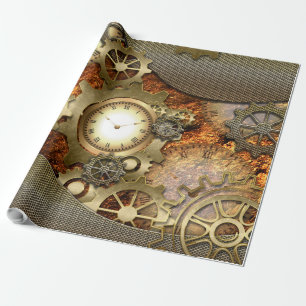 Steampunk, golden design wrapping paper