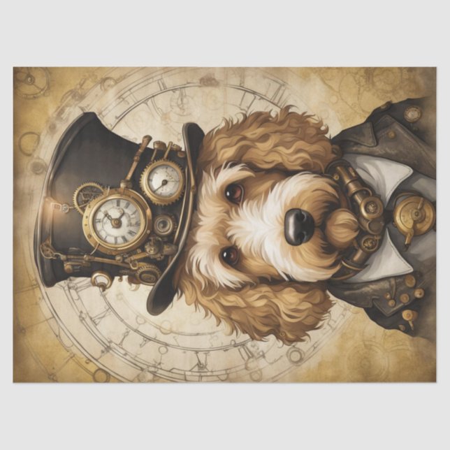 Steampunk Golden Doodle: Whimsical Decoupage  Tissue Paper (Front)
