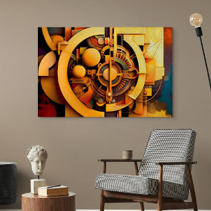 Steampunk Golden Mechanism Abstract Canvas Print