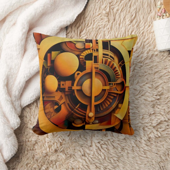 Steampunk Golden Mechanism Abstract Cushion (Blanket)