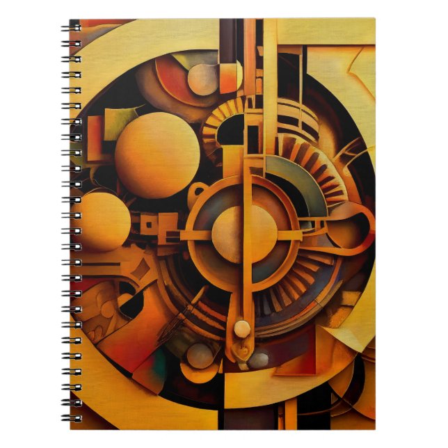 Steampunk Golden Mechanism Abstract Notebook (Front)