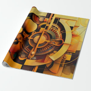 Steampunk Golden Mechanism Abstract Wrapping Paper