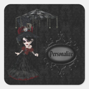 Steampunk Goth Girl Black Personalised Stickers
