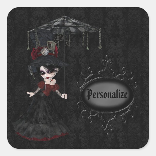 Steampunk Goth Girl Black Personalised Stickers (Front)