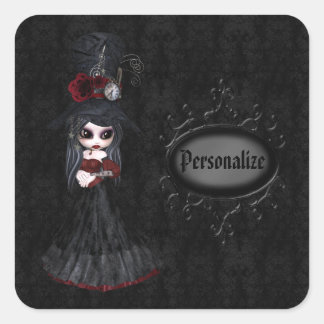 Steampunk Goth Girl Black Personalised Stickers