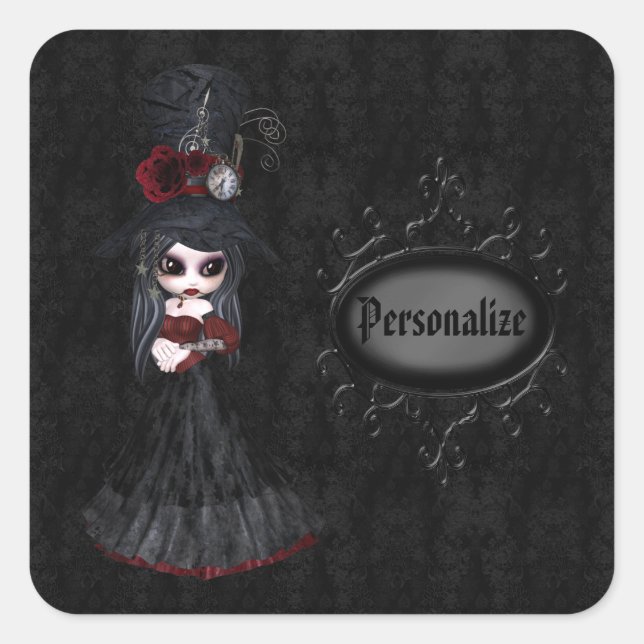Steampunk Goth Girl Black Personalised Stickers (Front)