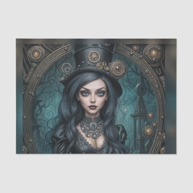 Steampunk Goth Goddess Woman Decoupage Paper (Front)