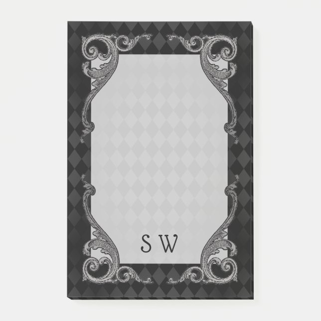 Steampunk Goth Monogrammed Post-it Notes (Front)