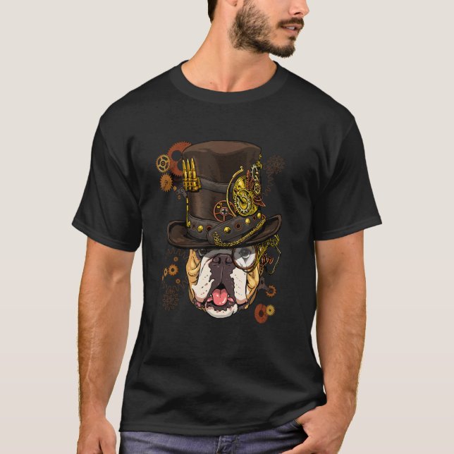 Steampunk Gothic American Bulldog Animal Face Bull T-Shirt (Front)