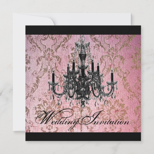steampunk gothic damask Chandelier Wedding Invitation (Front)