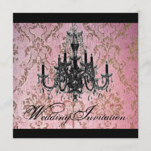 steampunk gothic damask Chandelier Wedding Invitation