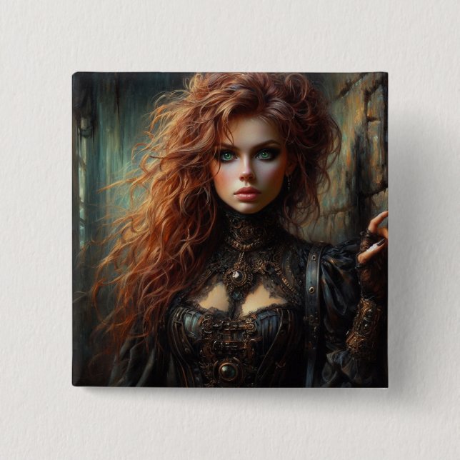Steampunk gothic female  15 cm square badge (Front)