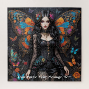 Steampunk Gothic Floral Butterfly Girl Jigsaw Puzzle