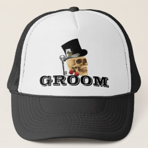 Steampunk gothic gambling skull groom trucker hat