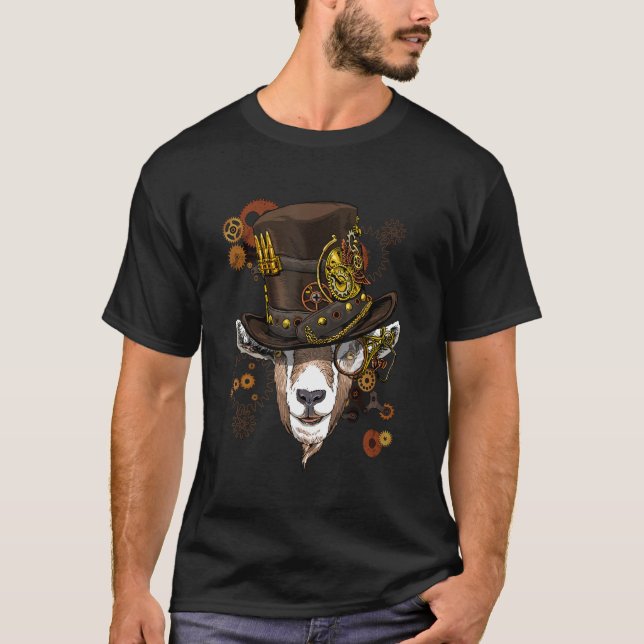 Steampunk Gothic Goat Mechanical Animal Face Goat T-Shirt (Front)