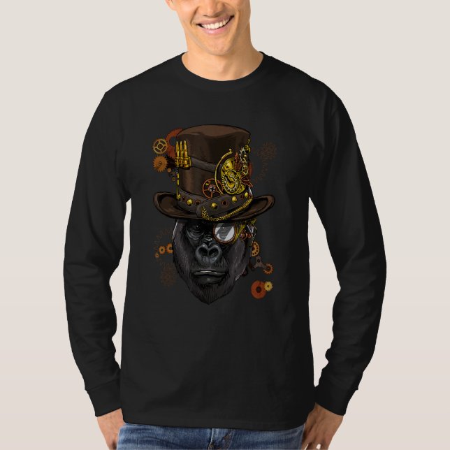 Steampunk Gothic Gorilla Monkey Ape Mechanical Ani T-Shirt (Front)