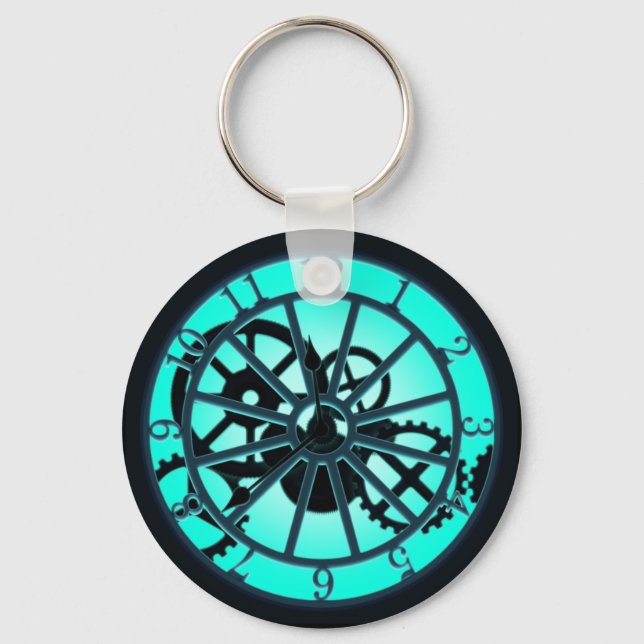 Steampunk Gothic Ironwork Clock With Visible Gears Key Ring (Front)