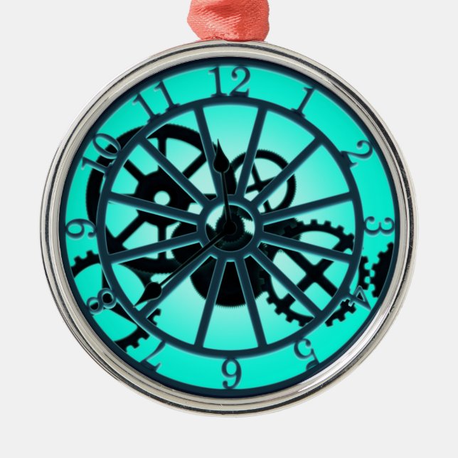 Steampunk Gothic Ironwork Clock With Visible Gears Metal Tree Decoration (Front)