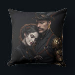 Steampunk Gothic pair Cushion<br><div class="desc">A breathtaking portrait of an elegant steampunk couple in dark Victorian vaults. The gentleman wears a mechanical arm and cylinder while the lady rests in his arms and holds a black rose. ​ This picture captures the beauty of the dark romance perfectly and is ideal for wedding gifts, anniversaries or...</div>