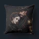 Steampunk Gothic pair Cushion<br><div class="desc">A breathtaking portrait of an elegant steampunk couple in dark Victorian vaults. The gentleman wears a mechanical arm and cylinder while the lady rests in his arms and holds a black rose. ​ This picture captures the beauty of the dark romance perfectly and is ideal for wedding gifts, anniversaries or...</div>