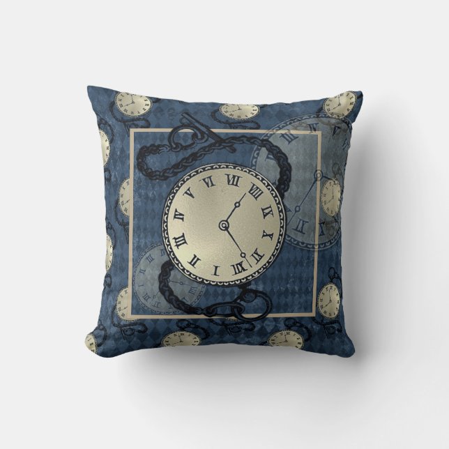 Steampunk gothic punk clocks & skulls pillow (Front)