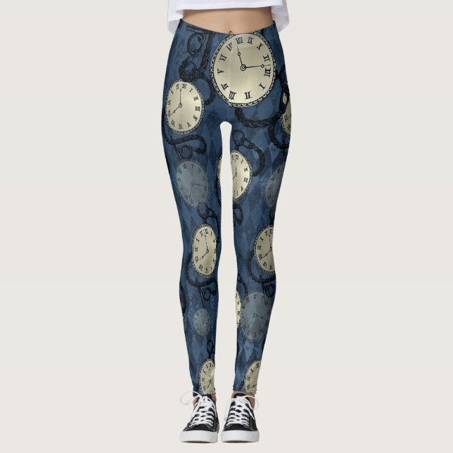 Steampunk gothic punk clocks & skulls T-S Legging (Front)