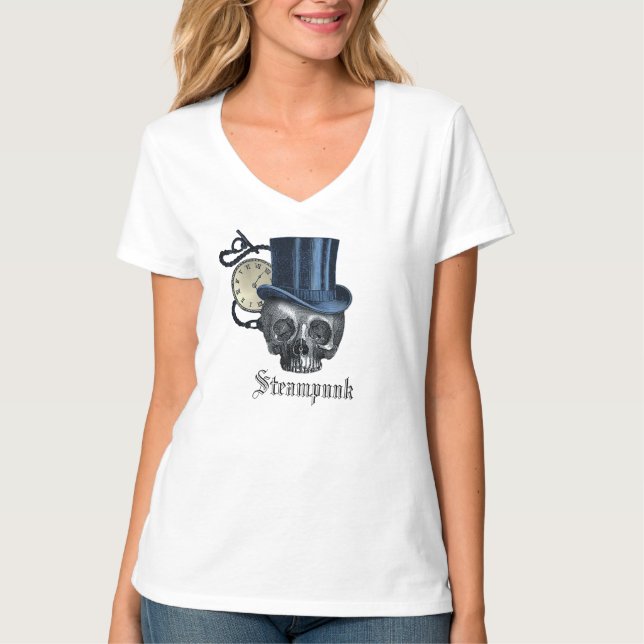 Steampunk gothic punk clocks & skulls T-Shirt  (Front)