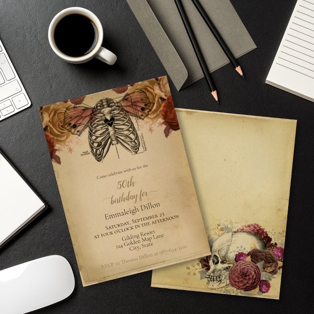 Steampunk Gothic Science Fiction Floral Birthday Invitation (Creator Uploaded)