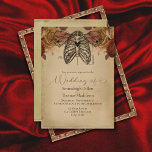 Steampunk Gothic Science Fiction Floral Wedding Invitation<br><div class="desc">Create a unique style with this steampunk,  fantasy wedding design.  Gothic science fiction human rib cage with butterfly wings and hearts and floral backdrop.  On back a skull with flowers rests at bottom edge adorned with flowers.  Both on a vintage,  grunge background and the templates created for you.</div>