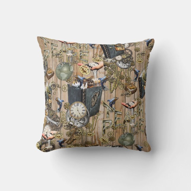 Steampunk Graphic Element Collections on wood Cushion (Front)