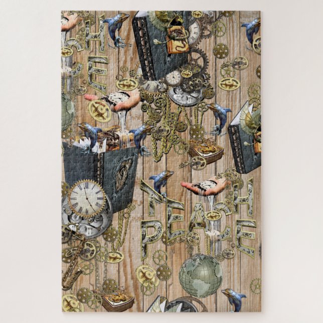 Steampunk Graphic Element Collections on wood Jigsaw Puzzle (Vertical)