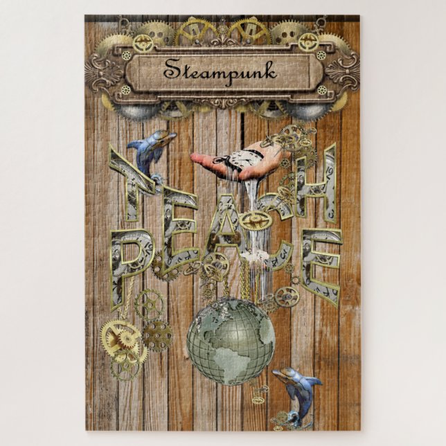 Steampunk Graphic Element Collections on wood Jigsaw Puzzle (Vertical)