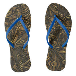 Steampunk Grunge Cool Sci Fi Bronze Swirls Flip Flops