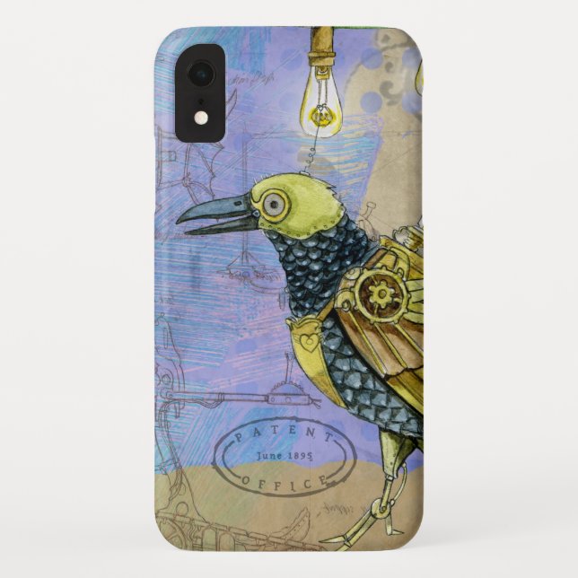 Steampunk Grunge Drawing of Mechanical Bird Case-Mate iPhone Case (Back)