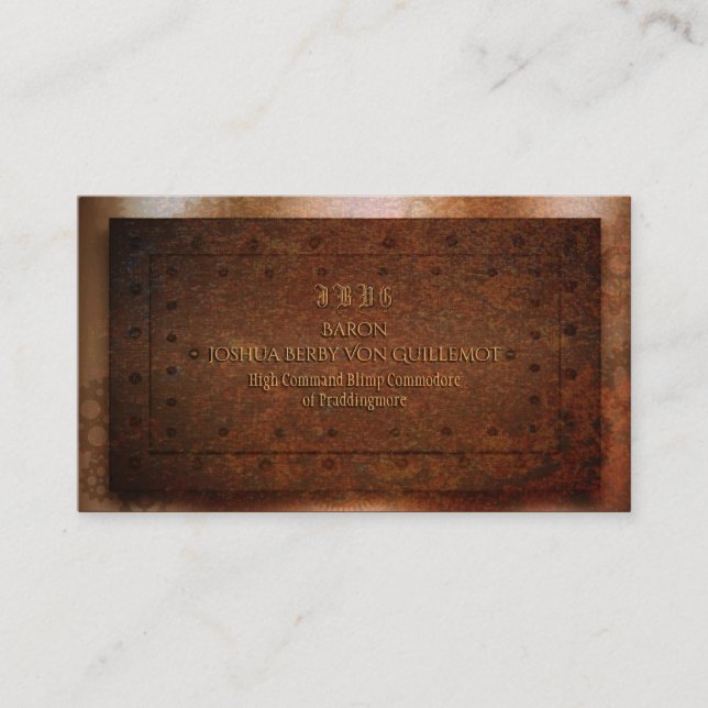 Steampunk grunge rivetted brass business card (Front)