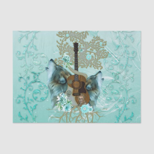 Steampunk guitar with wolves tissue paper (Front)