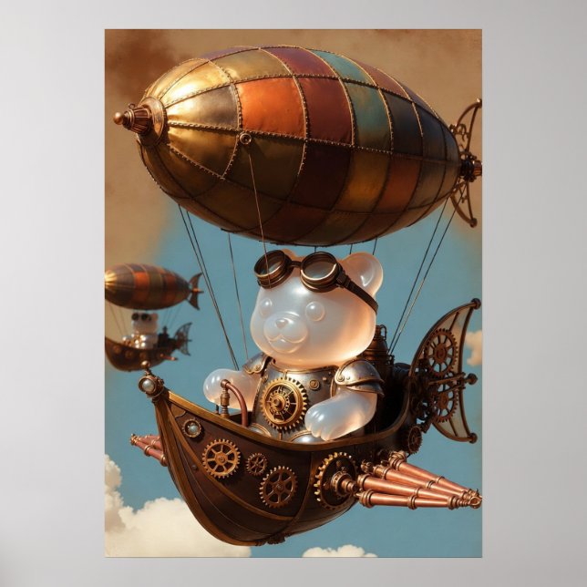 Steampunk Gummy Bear Pilot in Fantasy Airship Poster (Front)