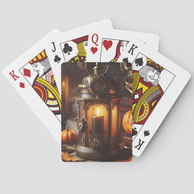 Steampunk Halloween Black Lantern Playing Cards (Back)