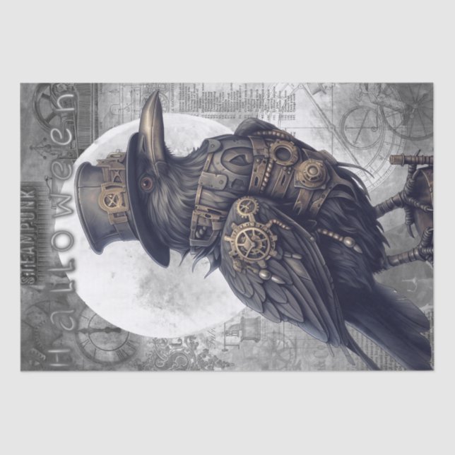 Steampunk Halloween Crow Raven Tissue Paper (Front)