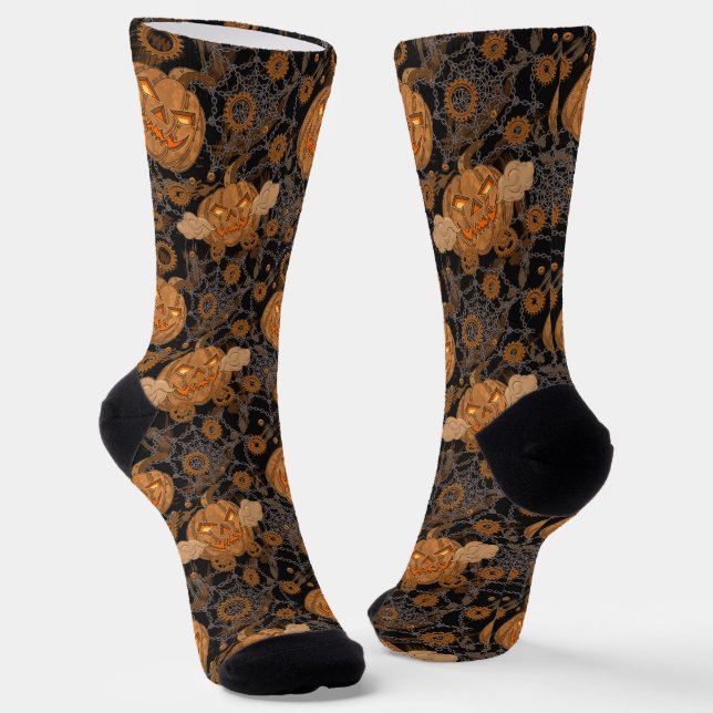 Steampunk Halloween Pumpkins Socks (Angled)
