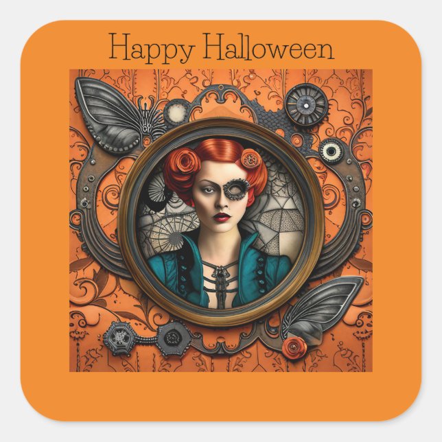 Steampunk Halloween Woman Square Sticker (Front)