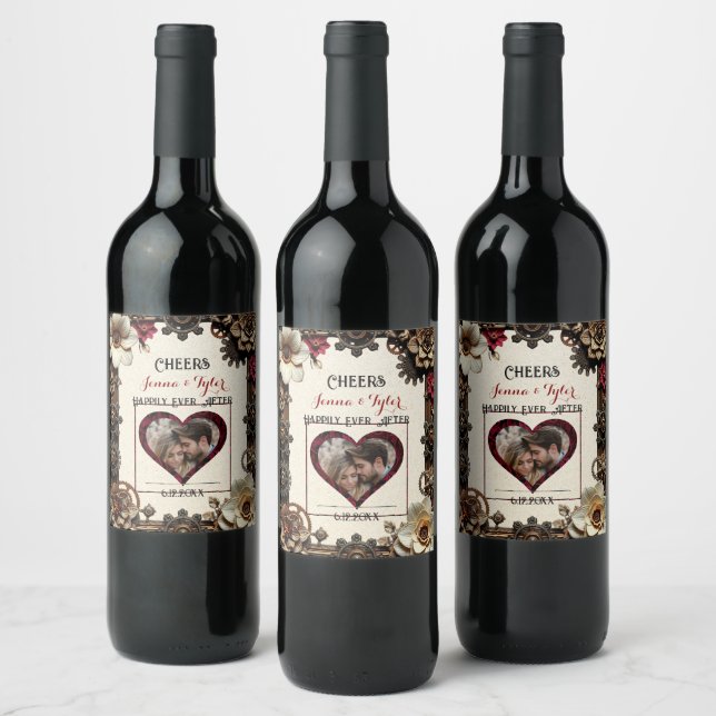 Steampunk Happily Ever After | Cheers Wedding Wine Label (Bottles)